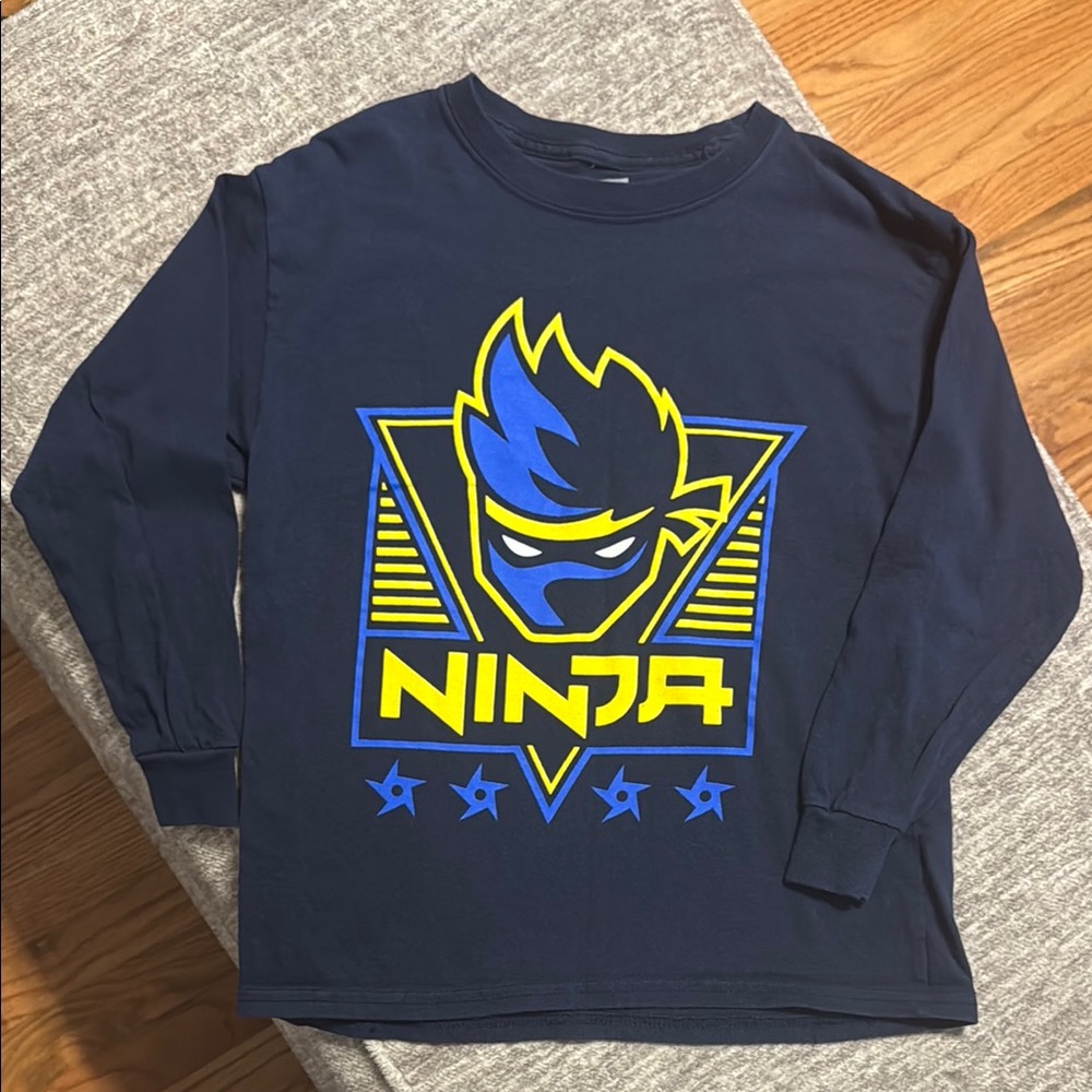Boys Ninja Long Sleeve Shirt Medium Navy Blue Yellow
